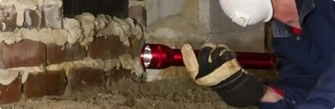 Pest control technician inspecting a crawl space for ant activity in Bethlehem, PA